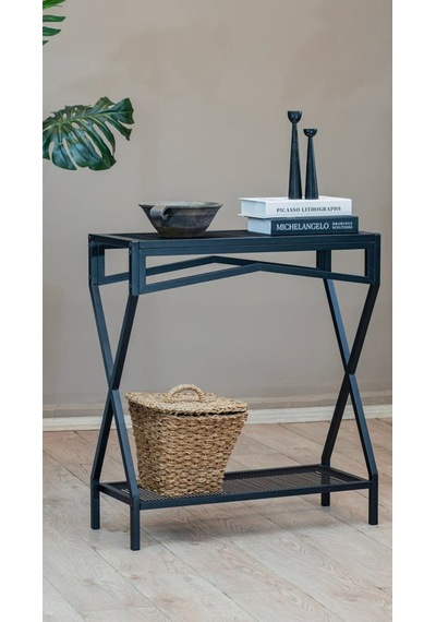 Uykula Modern Tasarım Siyah Metal Dresuar - Antre Ve Salon Konsolu 76 Cm