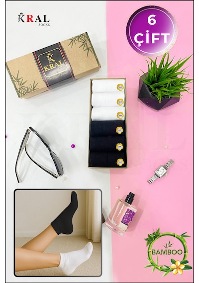 Kral Socks Kadın Bambu Çorap 6 Çift Renkli Hediye Kutulu Patik Kadın Çorap Siyah - Beyaz Kral Socks Kadın Bambu Çorap 6 Çift Renkli Hediye Kutulu Patik Kadın Çorap Siyah - Beyaz