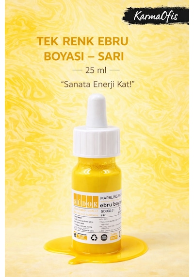 Sarı Renk Ebru Boyası 25 Ml Yoğun Pigment, Su Bazlı