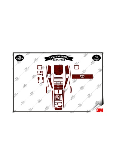 Kıa Sorento 2005-2006 Torpido Konsol Trim Göğüs Maun Kaplama Set 30 Parça Maun Renk