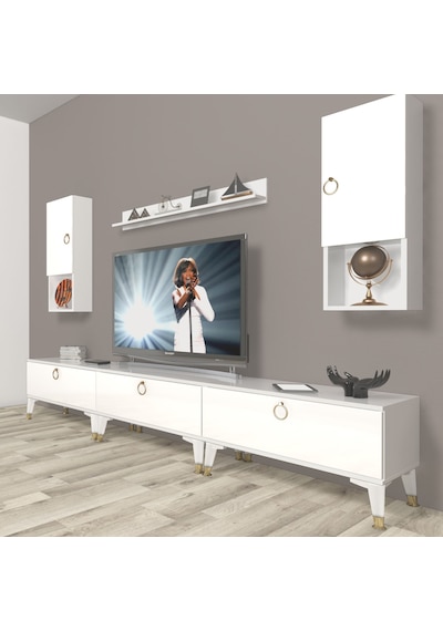 Decoraktiv Eko 270da Mdf Gold Tv Ünitesi Tv Sehpası Parlak Beyaz