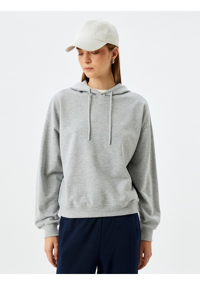 Koton Kapşonlu Sweatshirt Basic Uzun Kollu Üç İplik Pamuklu Gri 5wak10223ek Gri