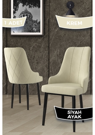 Canisa Concept Trex Serisi 1.sınıf Babyface Kumaş 1 Adet Krem Sandalye Siyah Metal Ayak Sandalye Krem Ayaklar Siyah