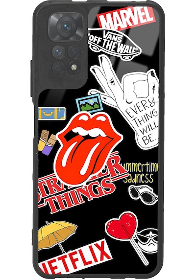 Xiaomi Redmi Note 11s Sticker Tasarımlı Glossy Telefon Kılıfı Siyah