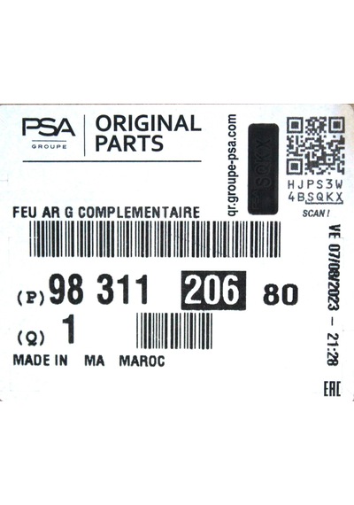 Citroen C4 3(2020-2023) Sol Bagaj Kapak LED Stop Lambası – Psa 9831120680