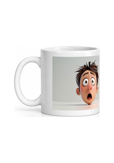 Seramik Kupa Şaşkın İfade Temalı Baskılı 300 Ml Hediyelik Komik K Beyaz