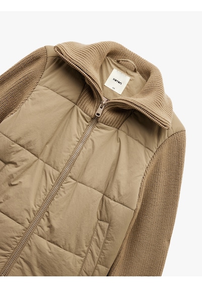 Koton Dik Yaka Uzun Kollu Cepli Fermuarlı Su İtici Anorak Şişme Crop Ceket Vizon 6wak20038ew Vizon