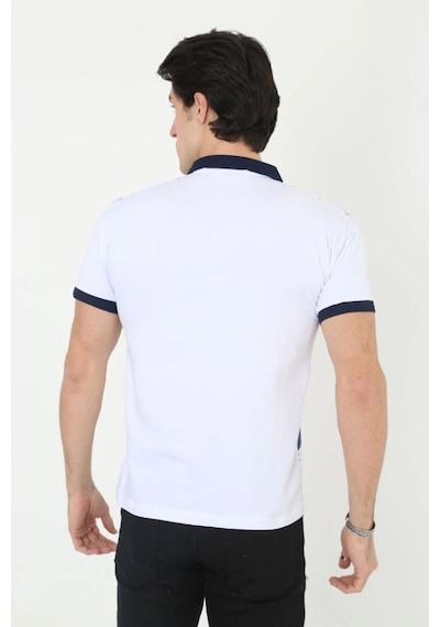 Erkek Polo Yaka Tişört Slim Fit Baskılı Kısa Kol T-shirt - Beyaz