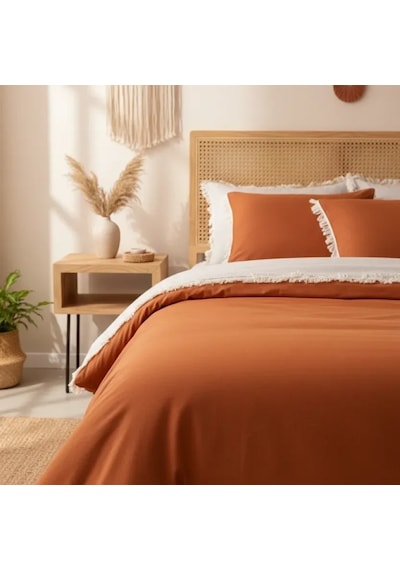 Tarçın Ham Keten Çift Taraflı Tek Kişilik Nevresim Takımı 160x220 Krem Tarçın