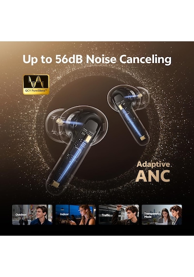 Melobuds N60 Aktif Gürültü Önleyici Kablosuz Kulaklıklar, 6-mic Kablosuz Ldac Yüksek Çözünürlüklü 56db Anc Kulak Tomurcukları, Çift Sürücü, Hızlı Şarj 45h Çalma Süresi, Uyarlanabilir Eq, Ipx5 Su