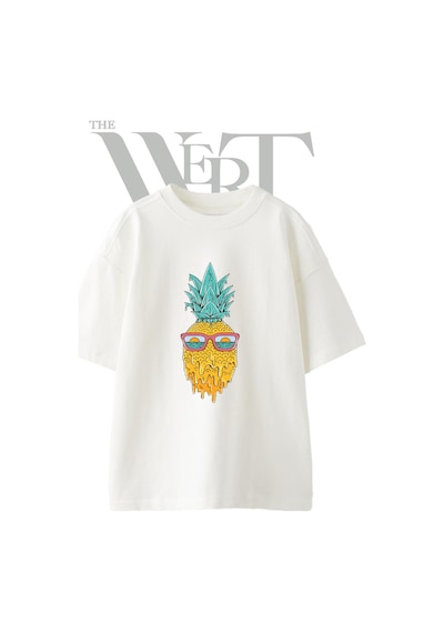 Thewert Pineapple Melting Sunglasses Tasarım Baskılı Ünisex Beyaz Oversize T-shirt