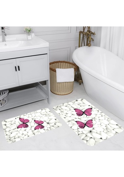 Rovigo Home Baskılı Kaymaz Taban 2 Li Banyo Paspas Takım Rvg5071-100X60-60X50 Çok Renkli