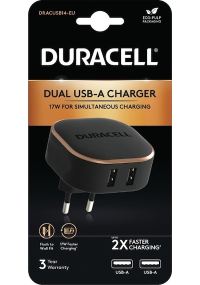 Duracell 17W 2XUSB Telefon/Tablet Şarj Cihazı Siyah