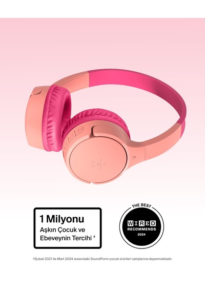 Belkin Soundform Mini Çocuk Kablosuz Kulaklık Pembe Dahili Mikrofon, 30 Saat Çalma, Eğlenceli Çıkartmalar, Okul Ve Seyahat İçin, iPhone, Apple iPad, Galaxy Uyumlu