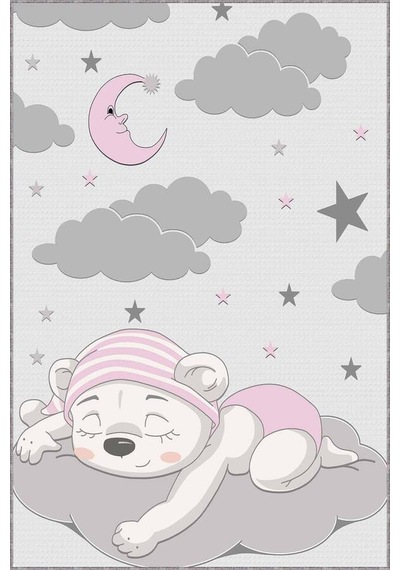 Pembe Kaymaz Tabanlı Yıkanabilir Ayıcıklı Bebek Halısı Ar356n11