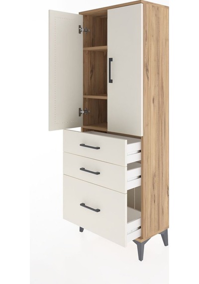 Arges Dolap 2 Raflı Tek Çekmeceli 4 Kapaklı 60x30x163 Antrasit-aytaşı Atlas Çam