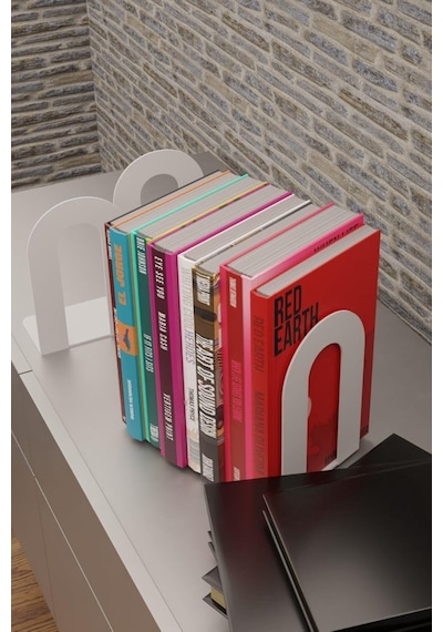 Dekoratif Beyaz Klasik Metal Kitap Tutucu, Kitap Desteği İkili Set Mk4b