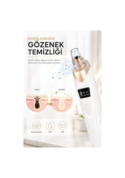 Robeve Auhma Ahb01 Vakumlu Siyah Nokta Temizleme Cihazı 3 Kademeli Emiş Gücü, 5 Farklı Başlık, Usb Şarjlı Kablosuz Gözenek Temizleyici, Yağ Ve Kir Temizleme, Yüz Cilt Bakım Cihazı