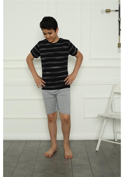 Akbeniz Erkek Çocuk Penye Şortlu Pijama Takım 20392 SIYAH
