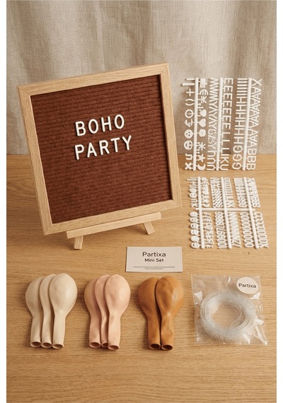 Boho Toprak Tonları Doğum Günü Süsleme Mini Set Kahve Keçe Yazı Panosu Standlı Balon Zincirli Standart