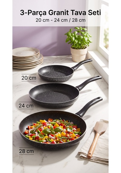 Montella Vivo Granit Tava Seti 3 Parça 20-24-28cm Gri