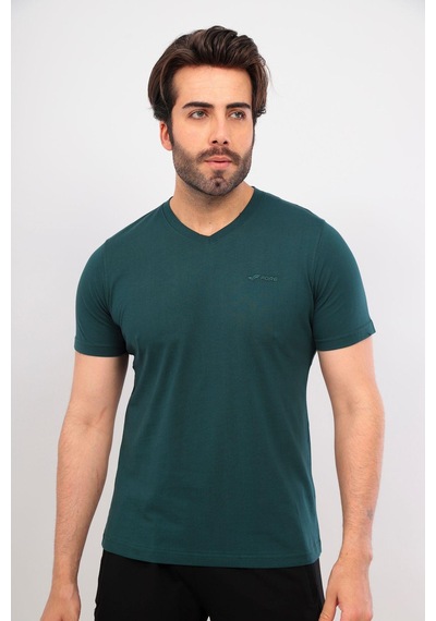 Erkek V Yaka Tshirt Şort Cep Fermuarlı Alt Üst Takım Yeşil Siyah