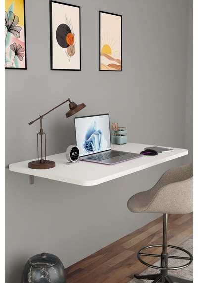 Katlanabilir Duvara Monte Masa - 50x90 Cm Ofis, Ev Çalışma Masası Beyaz