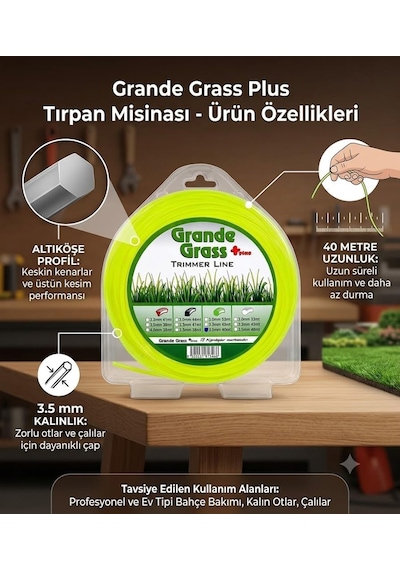 Grande Grass Tırpan Misinası Altıköşe 3.5 Mm X 40 Mt Çok Renkli