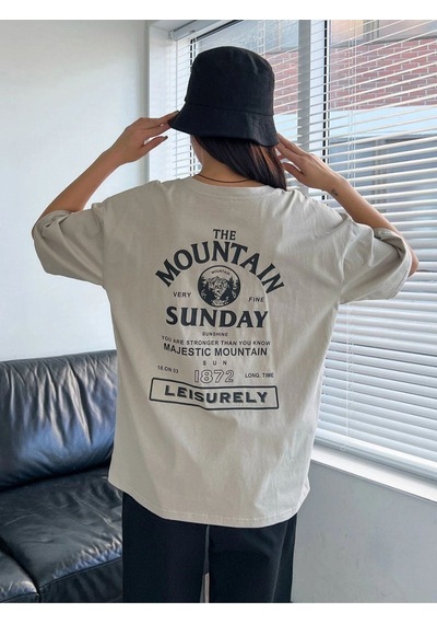 Flood Of Style Kadın Gri Mountaın Oversize Bisiklet Yaka Tshirt