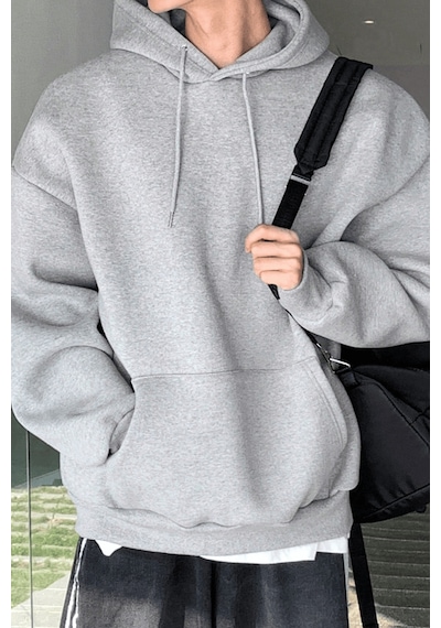 Genius Store Erkek Sweatshirt Kanguru Cepli İçi Polarlı 3 İplik Kapüşonlu Oversize Sweatshirt Kanguru-sweatshırt Gri