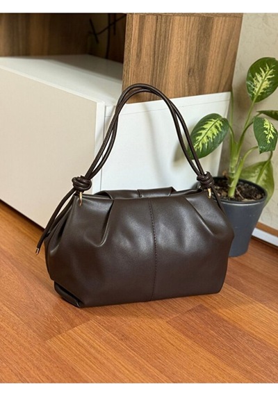 Lovelystore Kadın Düğüm Detaylı Orta Boy Suni Deri Fermuarlı Omuz Çantası En30 Boy 20 Acı Kahverengi