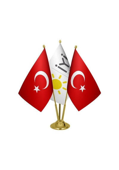 Masa Üstü İyi Parti Bayrağı Türk Bayrağı Üçlü Pirinç Direk Masa B