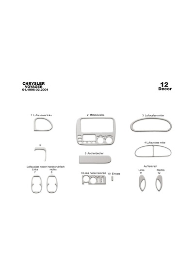 Chrysler Voyager Torpido Kaplama 1996-2001 12 Parça Alüminyum