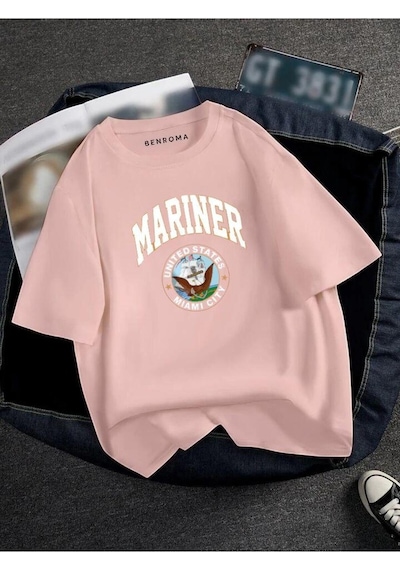 Oversıze Marier Baskılı Unısex Tisort Baskılı Pembe