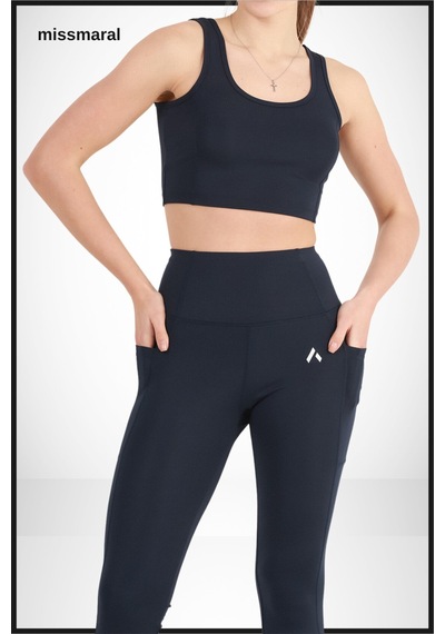 Kadın Lacivert Yüksek Bel Toparlayıcı Çift Cepli Spor Tayt Shades 1057 Lacivert