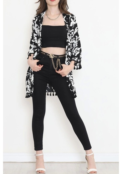 Desenli Kimono Beyazsiyah - 2492.555. Çok Renkli