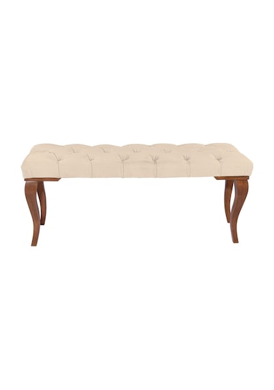 Gazzini Classic Lükens Gürgen Ayak Chester Model Kapitoneli Krem Puf Bench - Ceviz Ayak