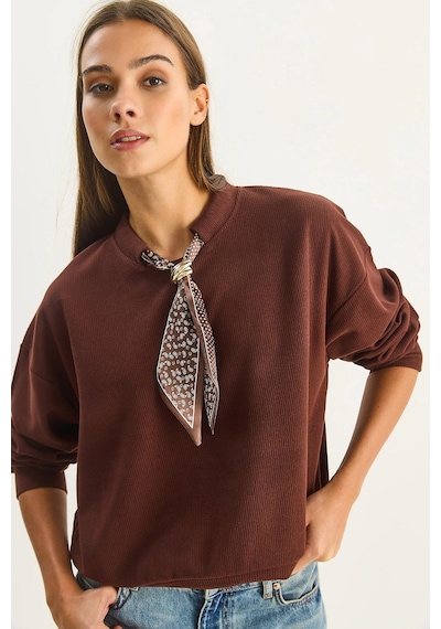 Shade Kadın Fular Detaylı Pamuklu Ottoman Sweatshirt 6931 60283689 - Acı Kahve Çok Renkli