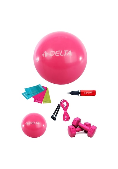 Delta 55-20 Cm Pilates Topu 3Lü Bandı Atlama İpi Dambıl Pompa Set
