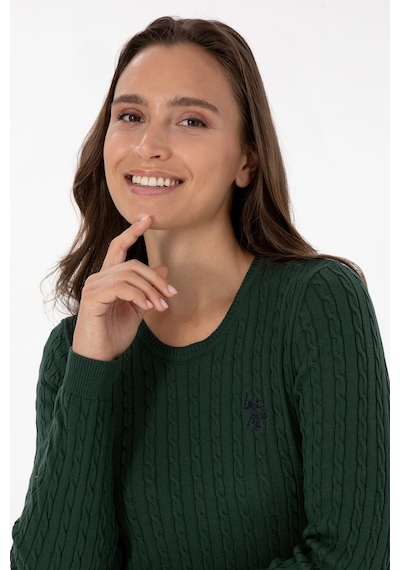 U.S. Polo Assn. Kadın Koyu Yeşil Bisiklet Yaka Basic Kazak 50313626-VR079