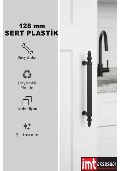Sert Plastik 128 Mm Siyak Mobilya Mutfak Dolabı Komidin Tv Ünütesi Dolap Kulpları 10 Ad Siyah
