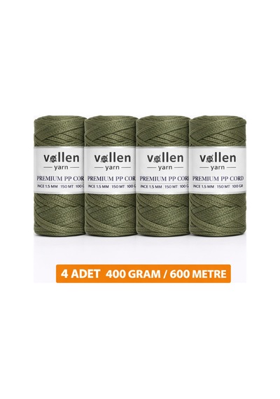 600m Polyester Makrome Ipi, Supla Ipi, Çanta Ipi, Bileklik Ipi,makrame,asker Yeşili 1.5mm-400gr
