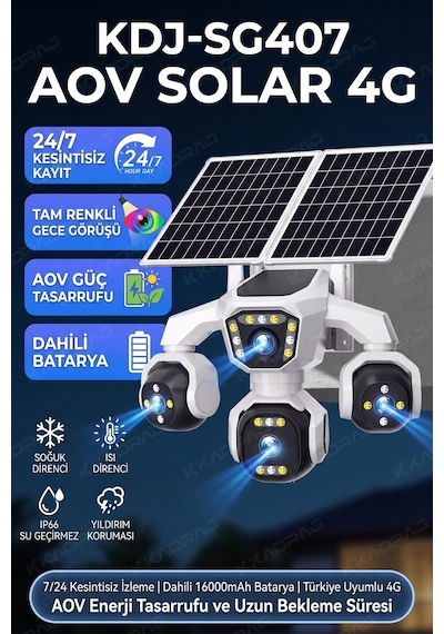 4 Kameralı - 2 Solar Panelli + Yeni Nesil + E- Sim Destekli + 20mp Güvenlik Kamerası Yapay Zeka Tek