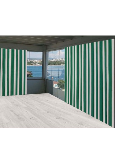 Ceylan Home Balkon Perdesi Yeşil Çizgili Ölçü Seçenekli Yeşil