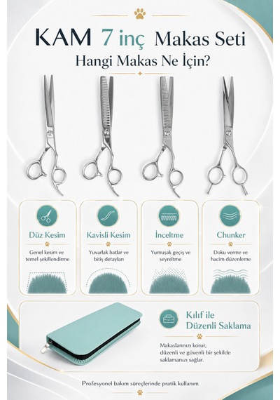 Kam 7 İnç Pet Kuaförlüğü İçin Başlangıç Köpek Tıraş Makas Seti 4 Parça