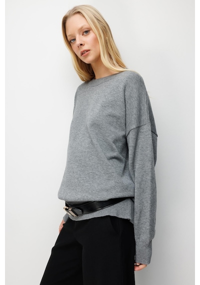 Mixray 7021 Kadın Bisiklet Yaka Oversize Basic Premium Triko Kazak Antrasit