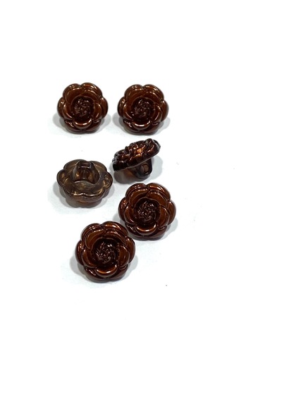 İtalyan Bluz Düğmesi / Gül Model / 6'lı Set / Kahverengi / 1.2 Cm / İgd1
