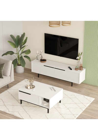 Robin Home Lidya Tv Ünitesi + Orta Sehpa 2'li Set Beyaz