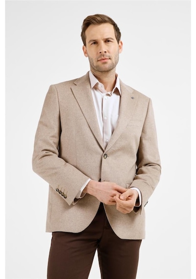 İmza Koyu Bej Mono Yaka Düz Desen 6 Drop Comfort Fit Yünlü Ceket 1002255161 Koyu Bej