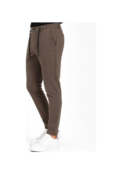 Hzr Wear Erkek Jogger Pantolon Esnek Kumaş Likralı Slim Fit Bağcıklı Kahverengi